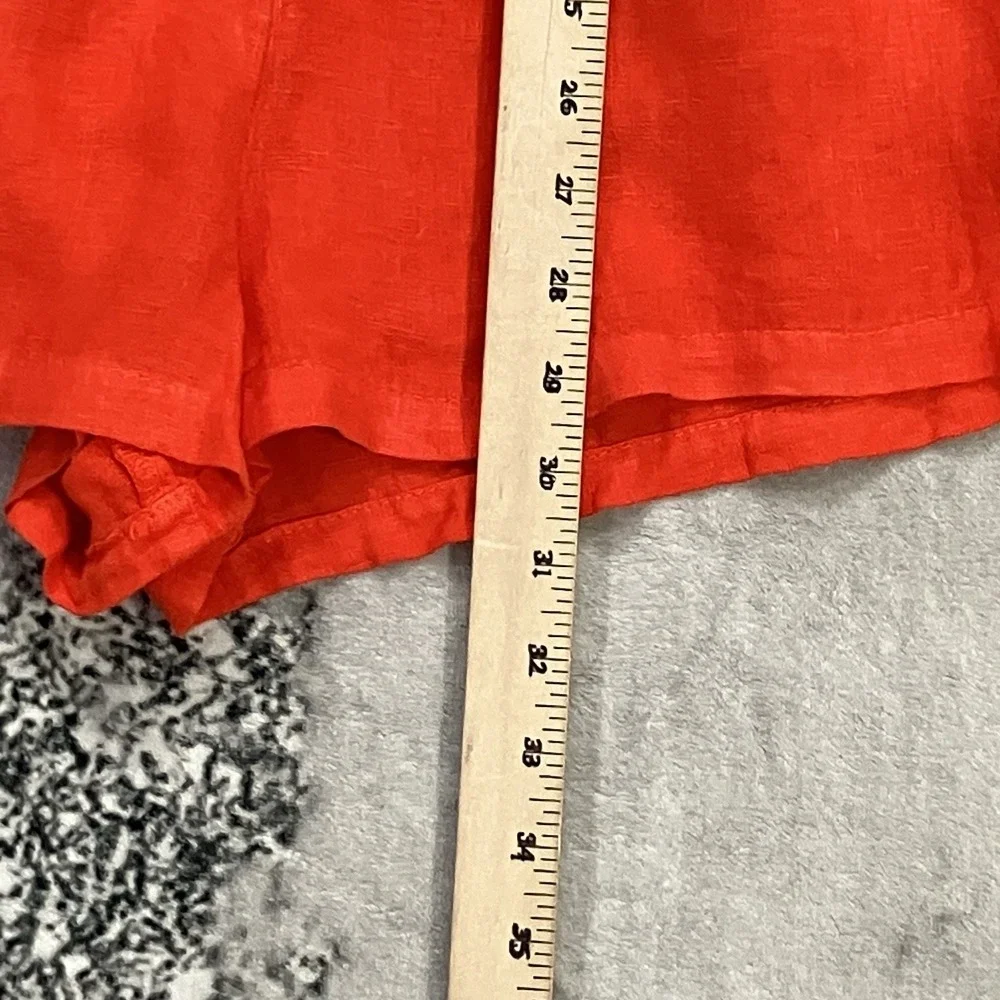 Zara Red Orange Linen Romper Womens Small V Neck Open Back Elastic Waist